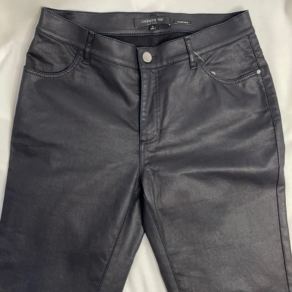 🔥 SALE LAFAYETTE 148 New York Thompson Italian Primo Denim Jeans in Coated Blac…
